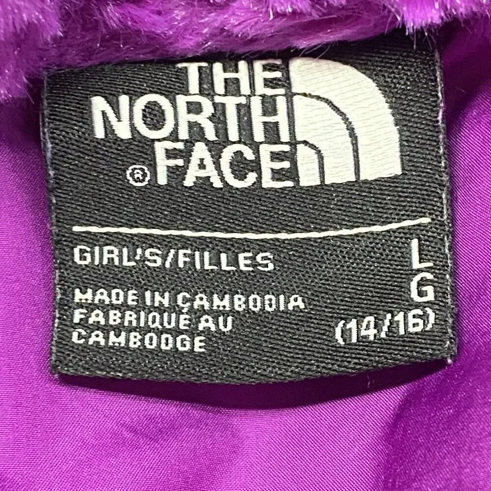 THE‎ NORTH FACE Girls Fuzzy Fleece Jacket Sz L Purple Full Zip Winter hg14